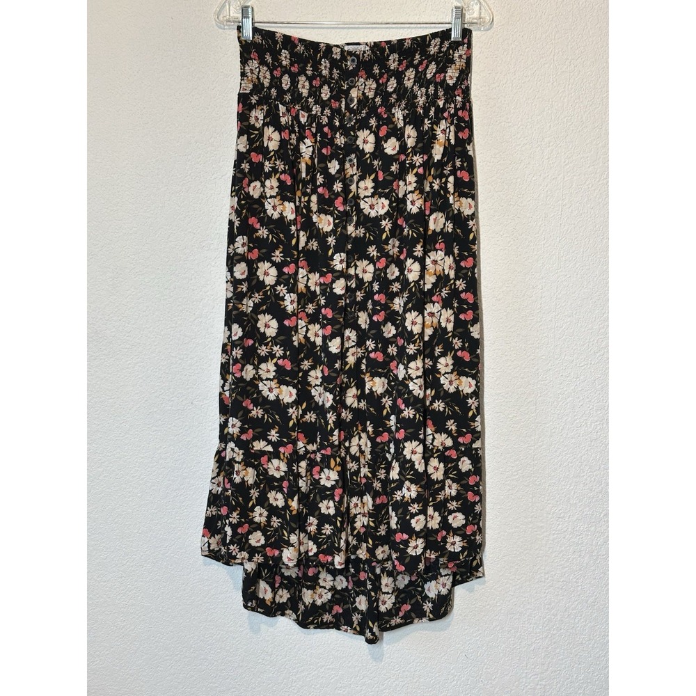 Patrons of Peace Black Floral Maxi Skirt with Pink and Cream Flowers